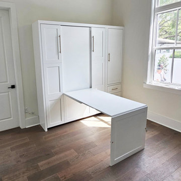 Square Shaker 9 Panel Murphy Wall Bed with Hidden Desk, Hidden Leg ,Pier Cabinet