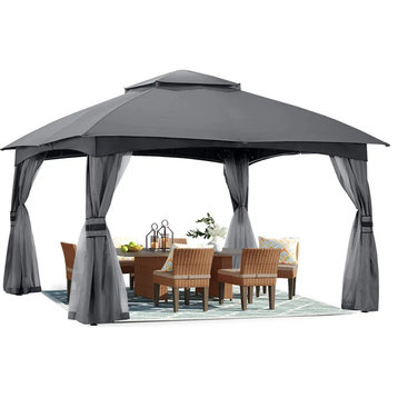 Patio Pergola, Metal Frame, Arch Dome Top and Rip Lock Fabric Cover, Dark Gray