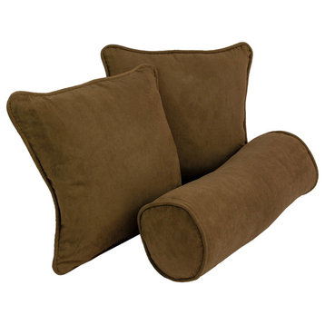 Solid Microsuede Throw Pillows With Inserts, 3-Piece Set, Chocolate