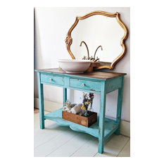 Mueble de baño grande en turquesa decapado