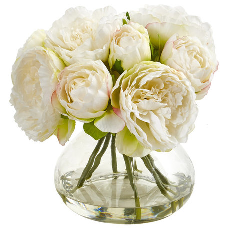 Peony Artificial Arrangement in Vase, White