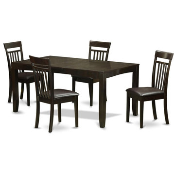 5 Pieces Dining Set, Rectangular Tabletop With Cushioned Chairs, Faux Leather