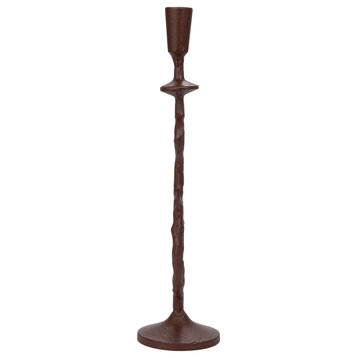 Decorative Cast Metal Taper Candle Holder, Brown