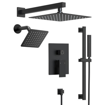 Dual Heads 10"Rain Shower Faucet & 6" Shower System with Handheld Slide Bar, Matte Black, 3 Functions