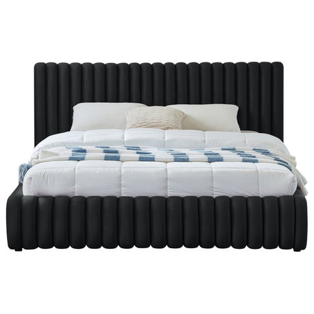 Nico Black Velvet Upholstered Bed, Black, King