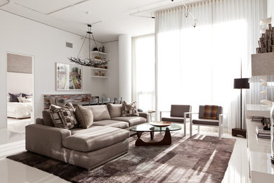 Inspiration for a contemporary living room remodel in Minneapolis with white walls
