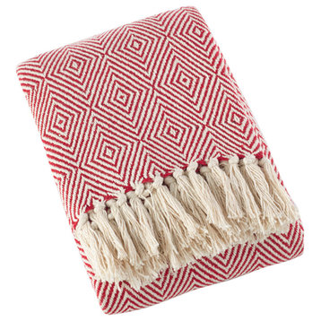 Sevan Collection Soft Cotton Diamond Weave Throw Blanket, Red