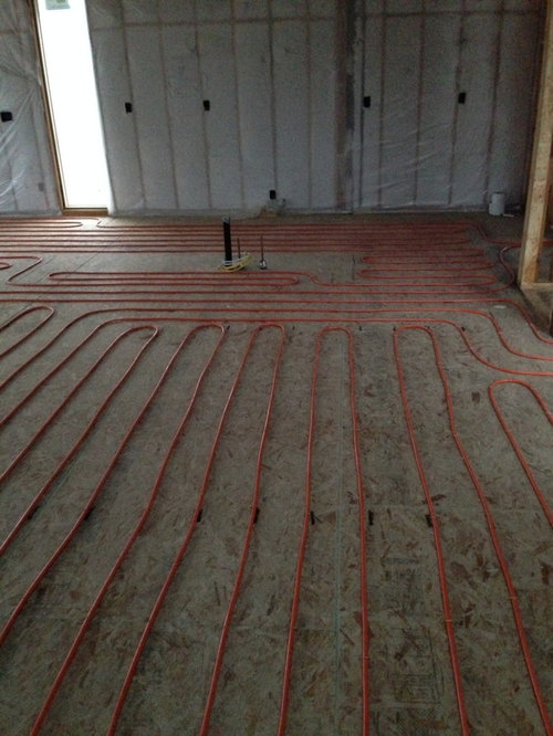 Concrete over a plywood subfloor with 16" on center floor ...