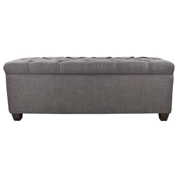 Elegant Storage Bench, Diamond Tufted Lid With Hydraulic Arms, Grey With Tint