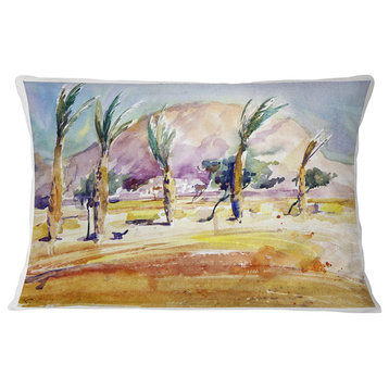 Watercolor Sea and Palm Landscape Printed Throw Pillow, 12"x20"
