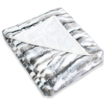 Multi Jacquard Faux Fur Throw Blanket, Gray, 50''x60''