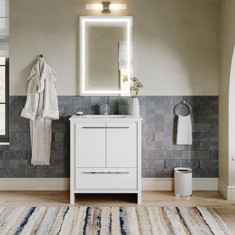 Dolce Bath Vanity, High Gloss White, 30", Single Sink, Freestanding