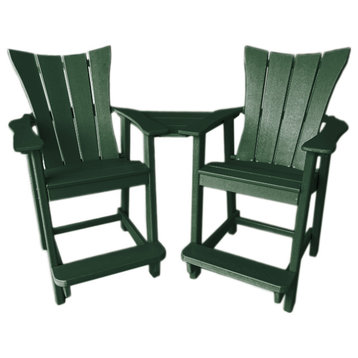 Phat Tommy Poly Balcony Chair Settee, Tall Adirondack Chair Set, Green