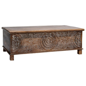Mod-Arte Anglo Modern Solid Hard Wood Hand Carved Trunk in Walnut