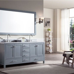 73 inch Double Sink Bathroom Vanity Set Grey Finish Carrara White Marble Top - Bathroom Vanities And Sink Consoles