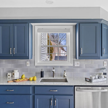 Blue Transitional Galley Kitchen