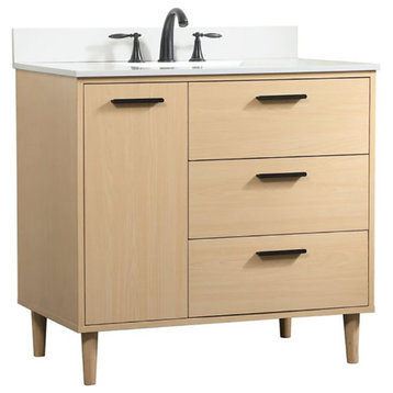 Elegant Decor Baldwin 36" Solid Wood Bathroom Vanity with Backsplash in Maple