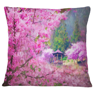 Japanese Cherry Flowers Floral Throw Pillow, 18"x18"