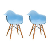 Mod Made Paris Tower Modern Arm Chair with Wood Legs, Set of 2, Blue