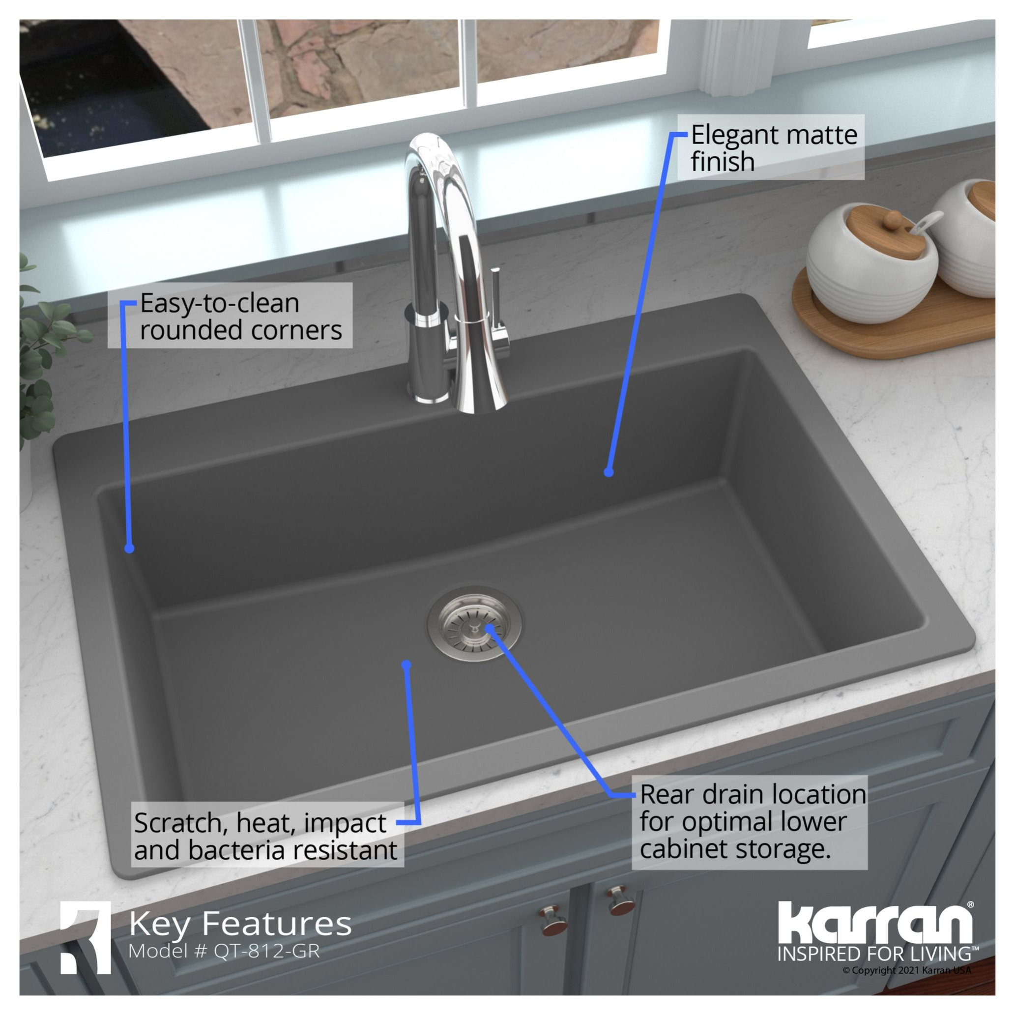Karran QT-812 Top Mount 33" Large Single Bowl Quartz Sink Kit, Black