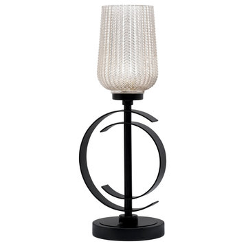 1-Light Table Lamp, Matte Black Finish, 5" Silver Textured Glass