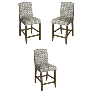 Home Square Finley 24" Wood & Fabric Counter Height Barstool in Gray - Set of 3