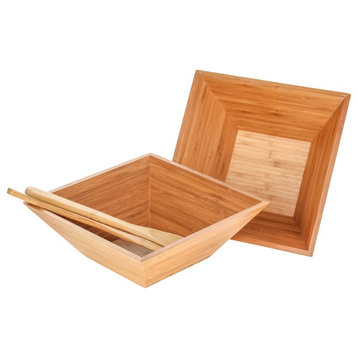 Heim Concept Bamboo Salad Bowl 4-Piece Set, Eco-Friendly Bpa Free