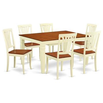 7-Piece Kitchen Table Set With a Dinning Table and 6 Wood Chairs, Buttermilk
