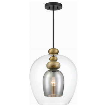 Amesbury 1-Light Pendant, Coal And Oxidized Aged Brass