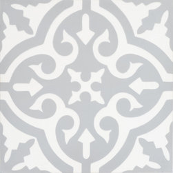 Moroccan Mosaic & Tile House - 8"x8" Argana Handmade Cement Tile, Gray/White, Sample - Wall And Floor Tile