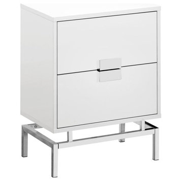 Accent Side Table - 24"H / Glossy White / Chrome Metal