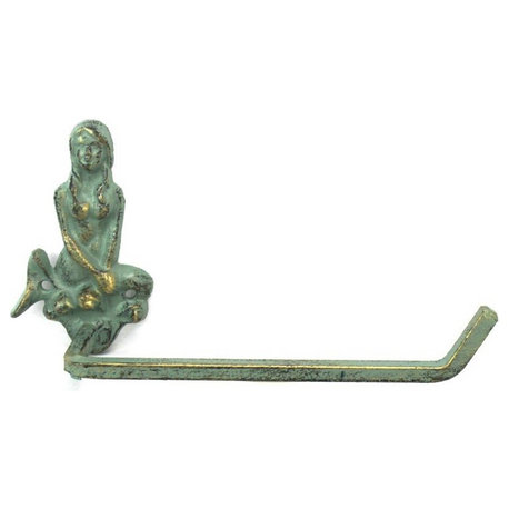 Antique Bronze Cast Iron Mermaid Toilet Paper Holder 10''