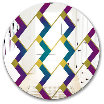Designart Purple Tiles Ii Midcentury Round Wall Mirror, 32x32