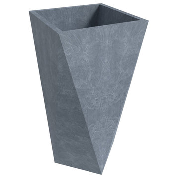 Aloe Tapered Square Planter, Fiberstone and MgO Clay, Grey, 24"