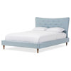 Hannah Mid-Century Modern Linen Platform Bed, Light Blue, Queen