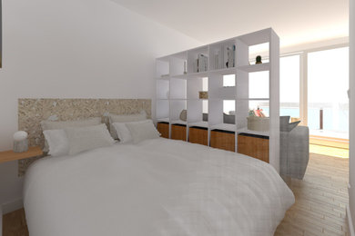 Inspiration pour une petite chambre minimaliste avec un mur blanc.