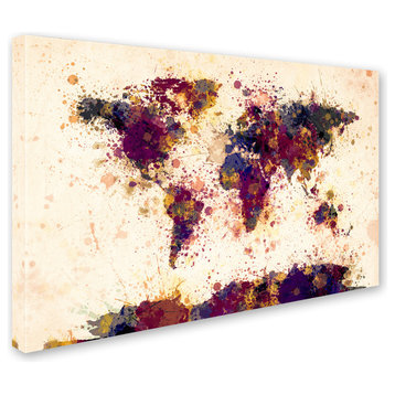 Michael Tompsett 'World Map Paint Splashes 2' Canvas Art, 47"x30"