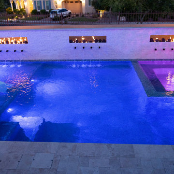 Swimming pool, Water/fire feature wall