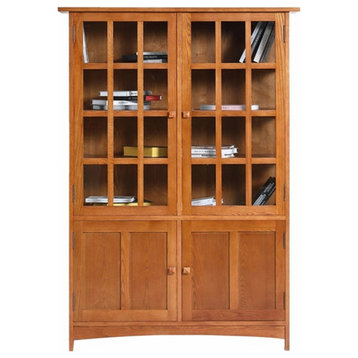 Crafters and Weavers Arts and Crafts Solid Wood Display China Cabinet in Cherry