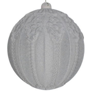 8" Silver Flocked Ball Ornament