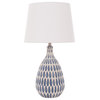24.5" White Linen Table Lamp With Ceramic Blue and White Base