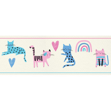 GB90260 Colorful Cats Peel and Stick Wallpaper Border 10in Height x 15ft Long