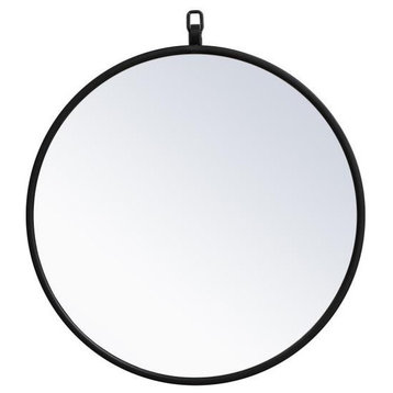 Elegant Rowan Metal Frame Round Mirror With Decorative Hook 18" MR4718BK Black