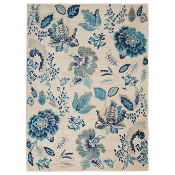 Nourison Tranquil Tra02 Floral Rug, Ivory/Light Blue, 8'0"x10'0"