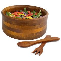 Salad / Serving Bowl, 3-Piece Set, Acacia Wood, 12 Bowl + Serving Hands,  Calabash Collection