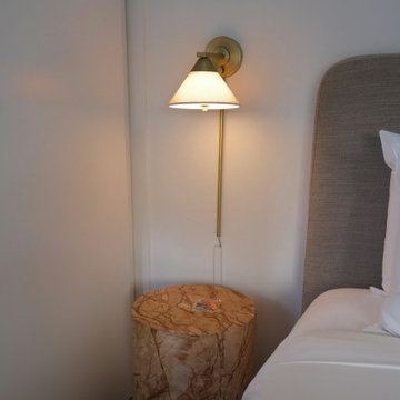 Culver City Bedroom Addition with Bedside Lighting and Stone Accent Table