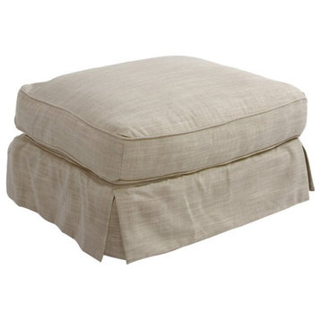 Sunset Trading Americana Box Cushion Fabric Slipcovered Ottoman Linen Tan Gray