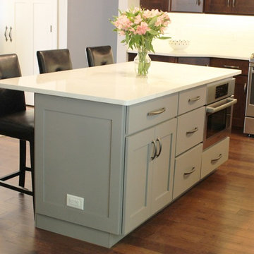 Bettendorf, IA- Kitchen in Dark Mocha Cabinetry With Painted Gray Accent Island
