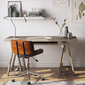 Modern Industrial Desk, Rectangular Top and Keyboard Tray, Farmhouse Grey