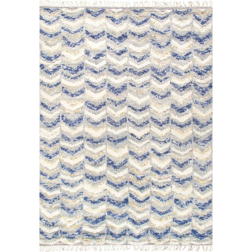 Pasargad Home Casablanca Moroccan Hand-Knotted Wool Area Rug, Blue, 5'0"x 7'10"